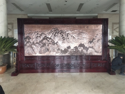 山西中鋼能源煤化有限公司5米×2.8米祖國頌、沁園雪紅木紫銅浮雕屏風